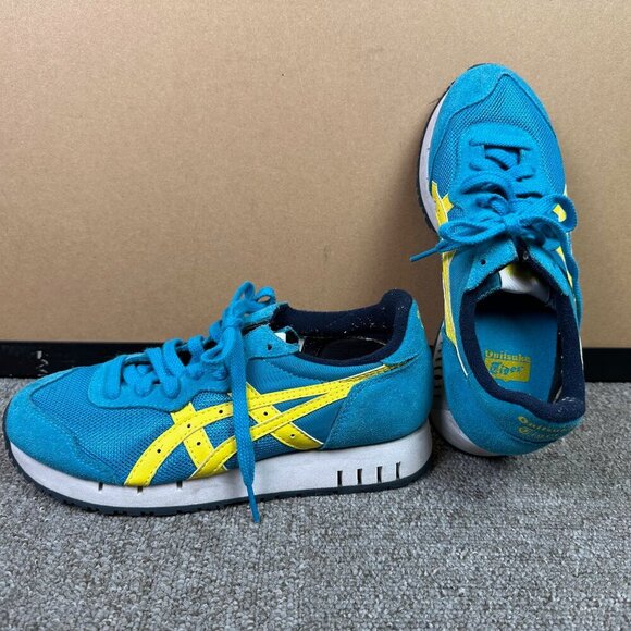 Onitsuka Tiger X-Caliber Lace-Up Retro Sneaker Blue Yellow US Womens 6.5 EU 37.5 - Picture 1 of 6